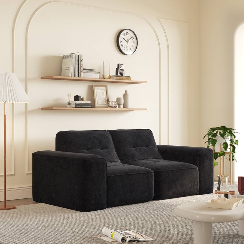 Modern Floor Sectional Sofa, 83.6" Chenille Loveseat Couch for Living Room, Tufted 2 Seater Upholstered Sofas with Deep Seat