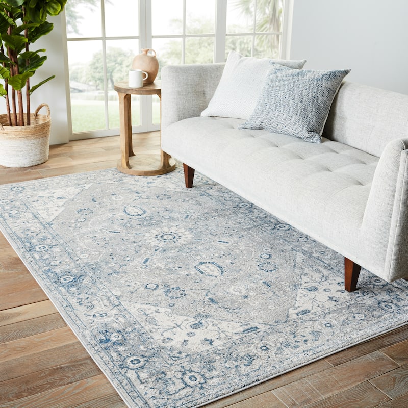 Dianella Medallion Light Gray/ Dark Blue Area Rug