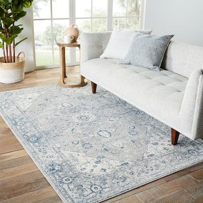 Dianella Medallion Light Gray/ Dark Blue Area Rug