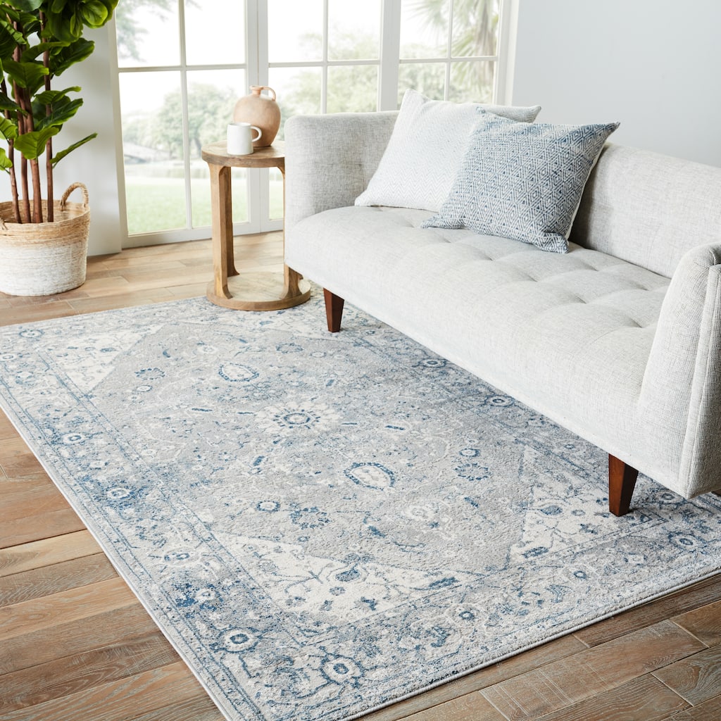 Dianella Medallion Light Gray/ Dark Blue Area Rug