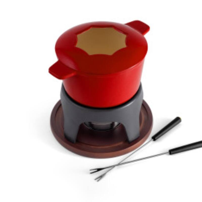 Swissmar Sierra Cherry Red 3-in-1 Cast Iron Fondue Set, CHERRY