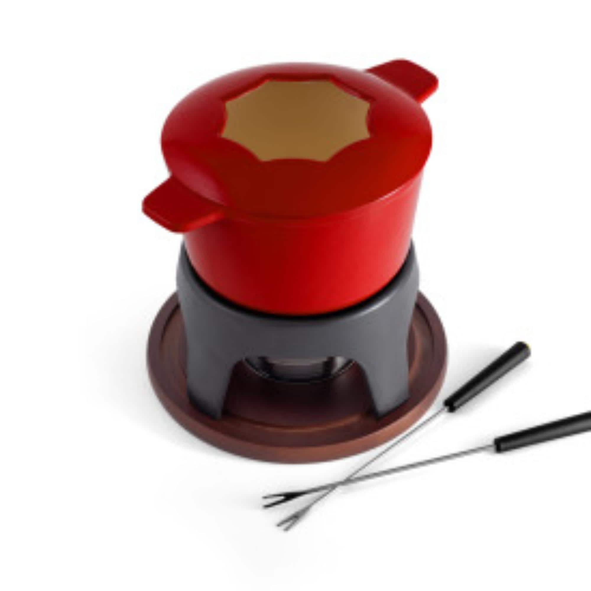 Swissmar Sierra Cherry Red 3-in-1 Cast Iron Fondue Set, Cherry
