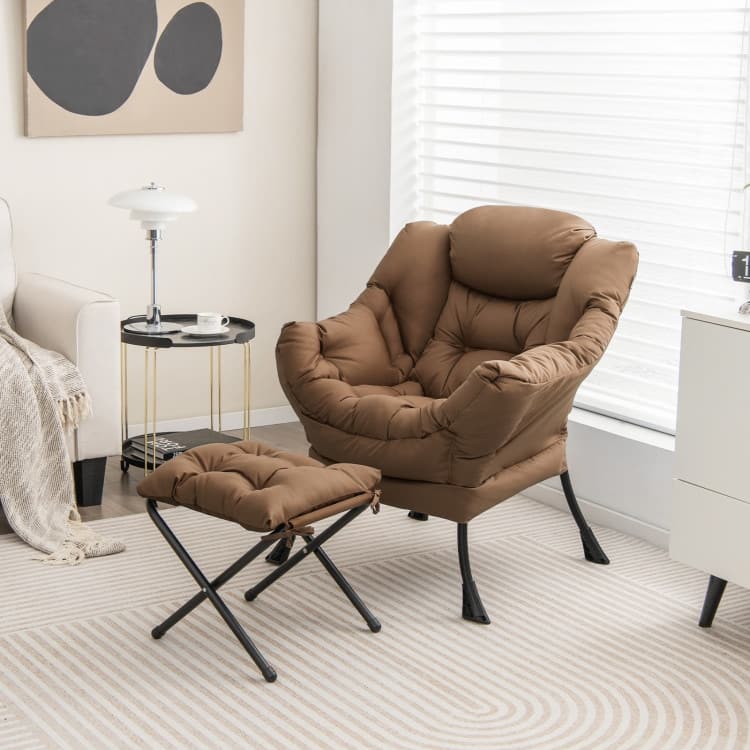 Modern Accent Sofa Chair with Folding Footrest and Side Pocket - 29.5" x 32" x 37.5"
