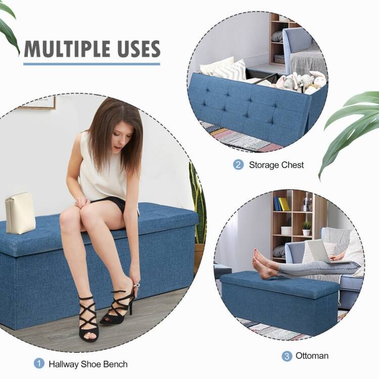 Foldable Storage Ottoman Bench with Divider and Tufted Seat in Oxford Fabric for Living Room Bedroom Entryway