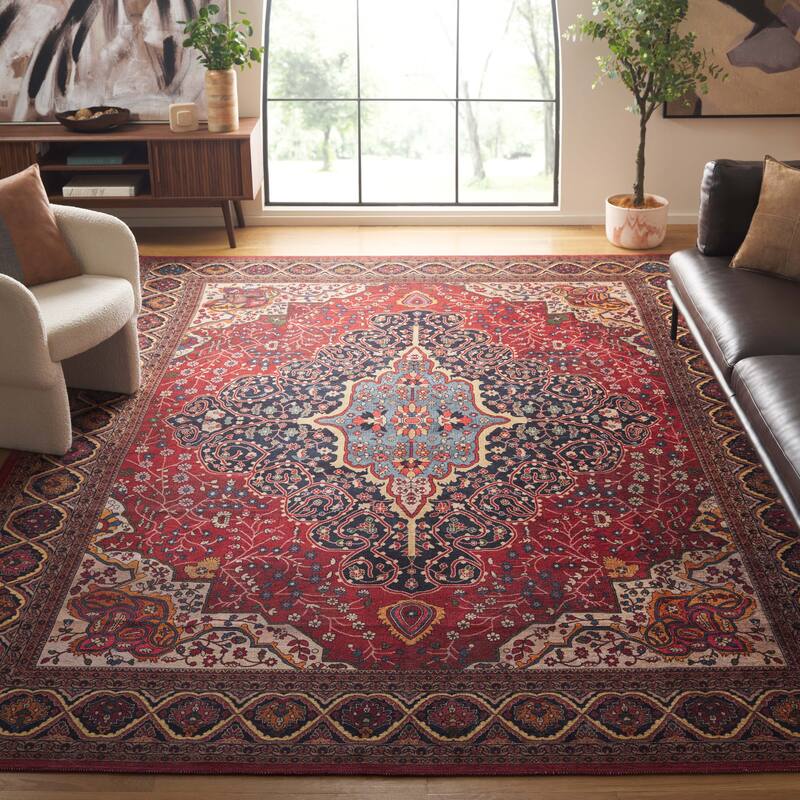 SAFAVIEH Serapi Leatha Traditional Machine Washable Cotton Rug - 9' x 12' - Rust/Navy
