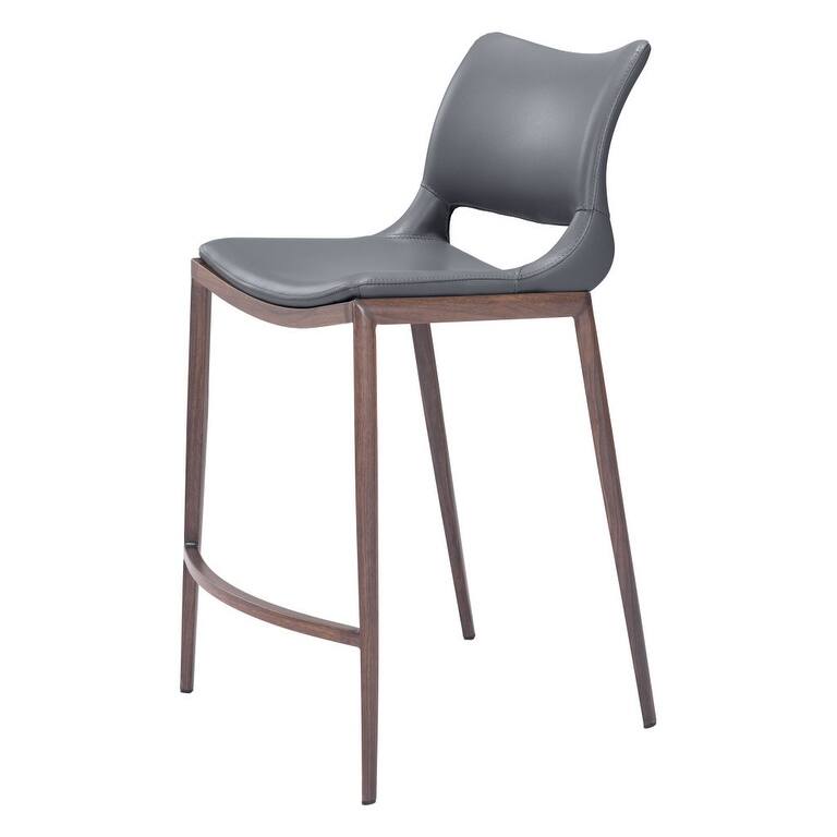 HomeRoots Set of Two 25" Dark Gray And Brown Faux Leather And Steel Low Back Counter Height Bar Chairs