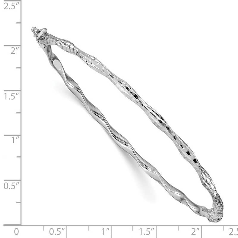 Curata 3mm 14k White Gold Sparkle Cut Twisted Hinged Cuff Stackable Bangle Bracelet