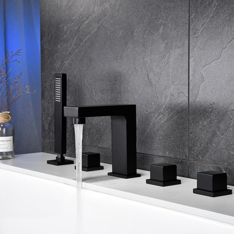 3 Handle Deck Mounted Roman Tub Faucet with Diverter and Handshower