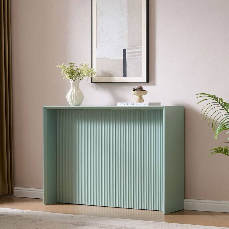 Lira Contemporary Wood Ripple Front Console Table - Ice Blue