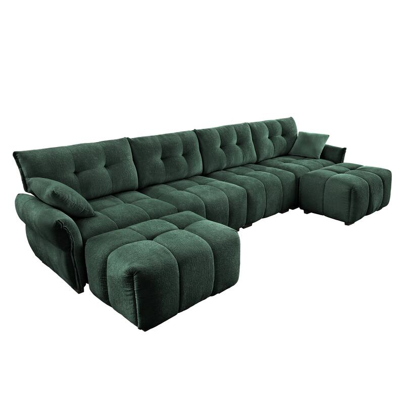 4-Seater U-Shaped Modular Sofa with 2 Ottomans & Pillows