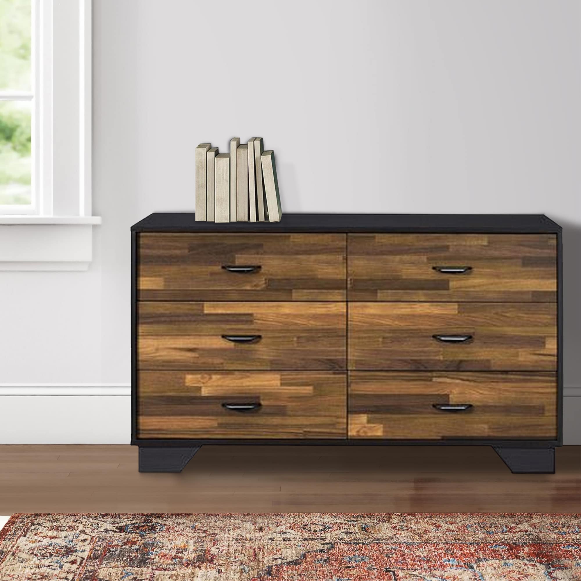 gray and brown dresser Dresser with 6 Drawers and Butcher Block Pattern, Brown and Gray - Bed Bath  & Beyond