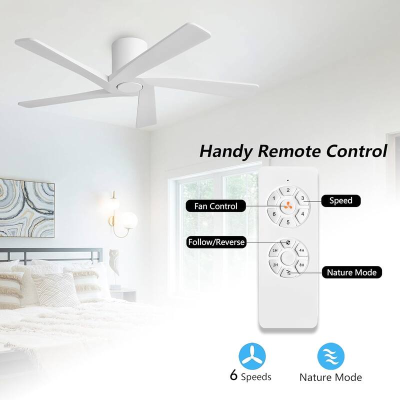 MLiAN 5 Solid Wood Blades Indoor Flush Mount Ceiling Fan with Remote