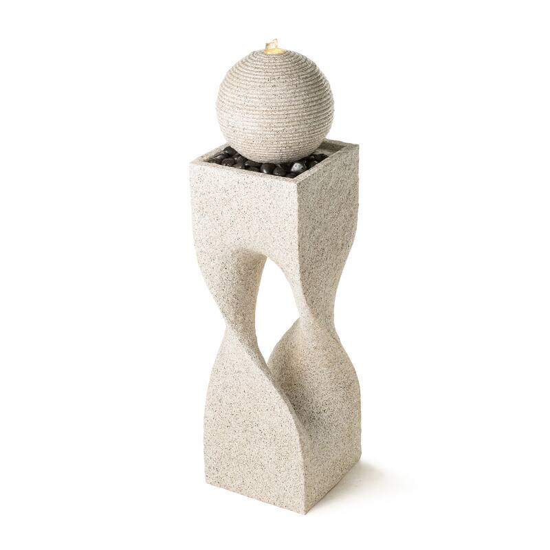 Glitzhome Modern Geometric Oversized Pedestal Sphere Polyresin Outdoor Floor Fountain with Pebbles