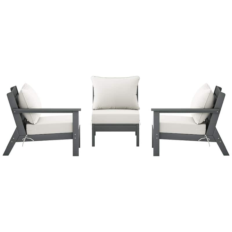Polytrends Birchwood All Weather HDPE Outdoor Patio Deep Seating Gray Sofa With Cushions (3-Piece)