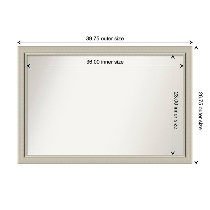 Romano Silver Narrow Framed Non-Beveled Custom Wall Mirror, Bathroom Vanity Mirror - Outer Size: 39.75 x 26.75