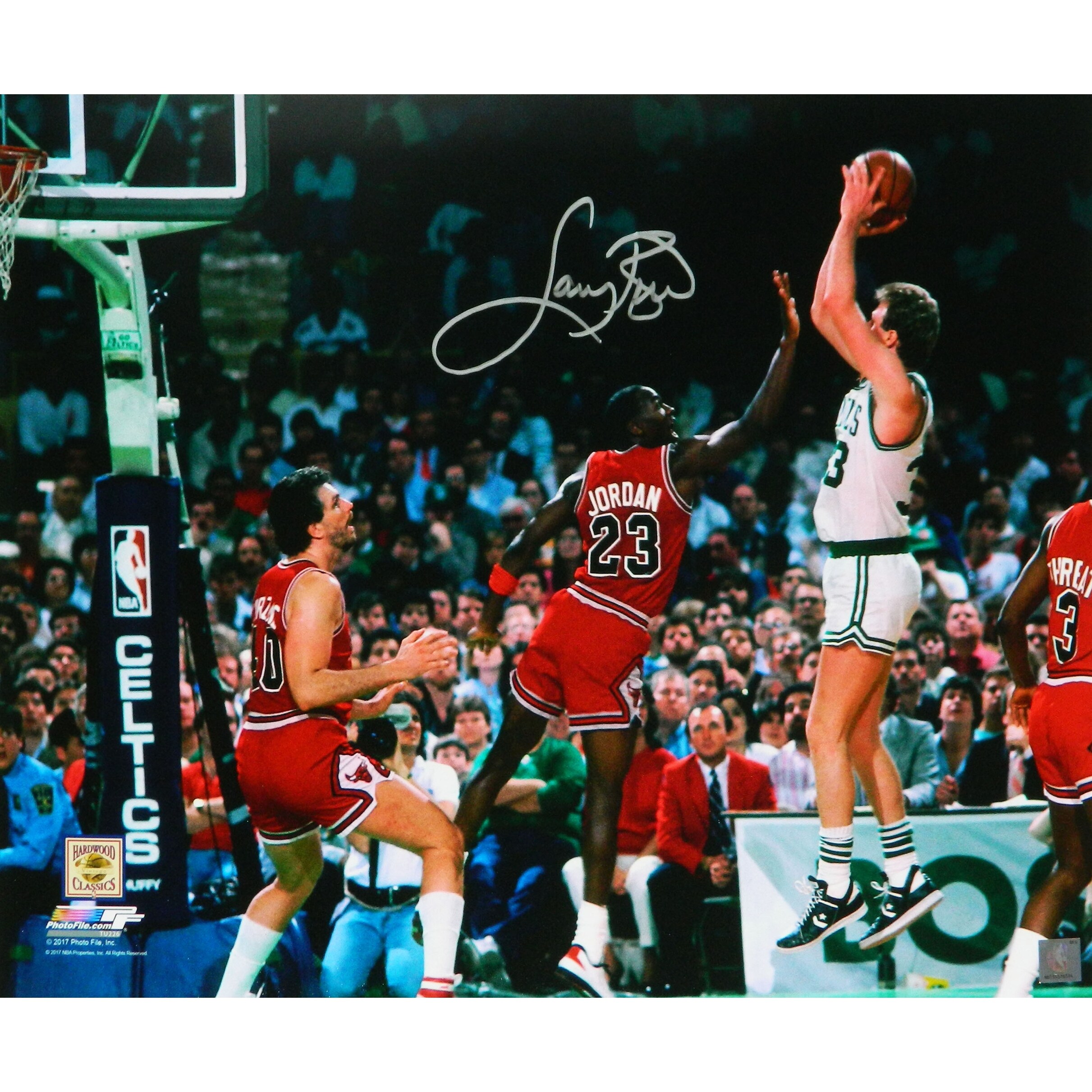 Shop Larry Bird Boston Celtics Shooting Over Michael Jordan 16x20