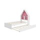 preview thumbnail 12 of 10, Twin Size House-Shaped Bed with Bookcase Headboard and Led Light and Twin Size Trundle