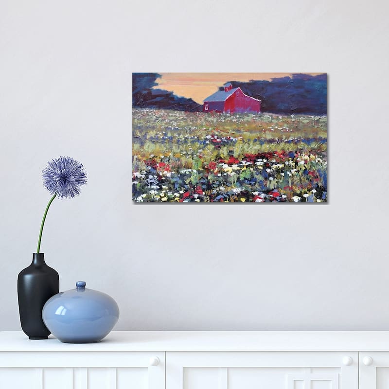iCanvas "Red Barn And Flowers" by Kip Decker Canvas Print - 12x18x1.5