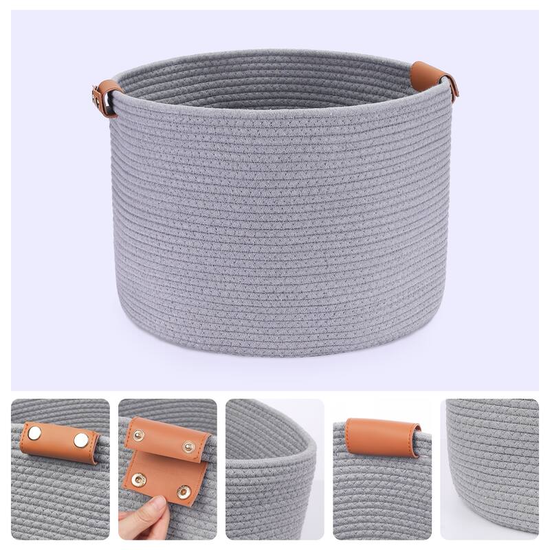 Woven Storage Basket, Shelf Closet Storage Bin for Blankets, Clothes, Shoes, Organizer Bin for Living Room Home Decor - Grey - 15.5*15.5*11in