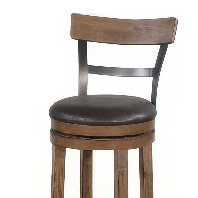 Yael Swivel Barstool Chair Set of 2, Gray Faux Leather, Brown, Black