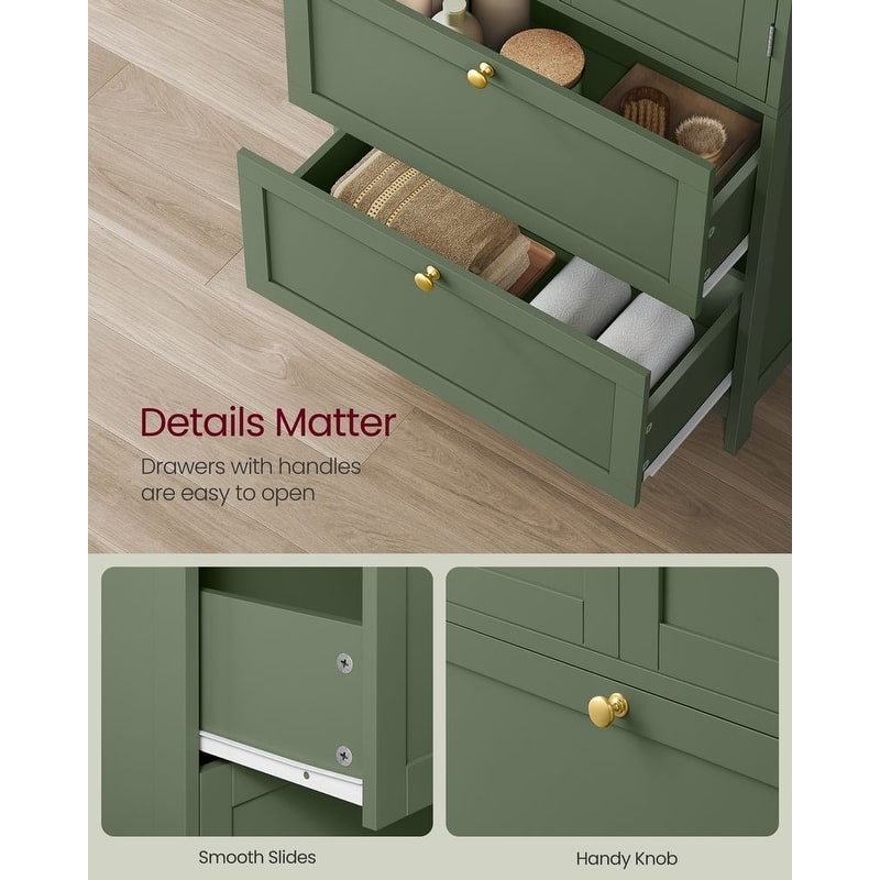 Modern Tall Freestanding Bathroom Storage Cabinet with 2 Drawers and Adjustable Shelf - 11.8"D x 23.6"W x 43.3"H