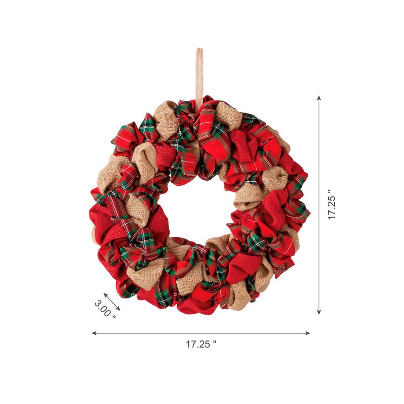 Glitzhome Christmas Patriotic Plaid Fabric Decorative Wreath
