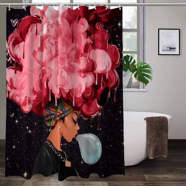 Black African Girl Bathroom Set with Shower Curtain and Rugs Bed Bath