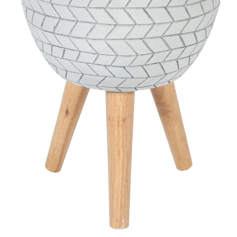 Cube Design White Round MgO Planter with Wood Legs