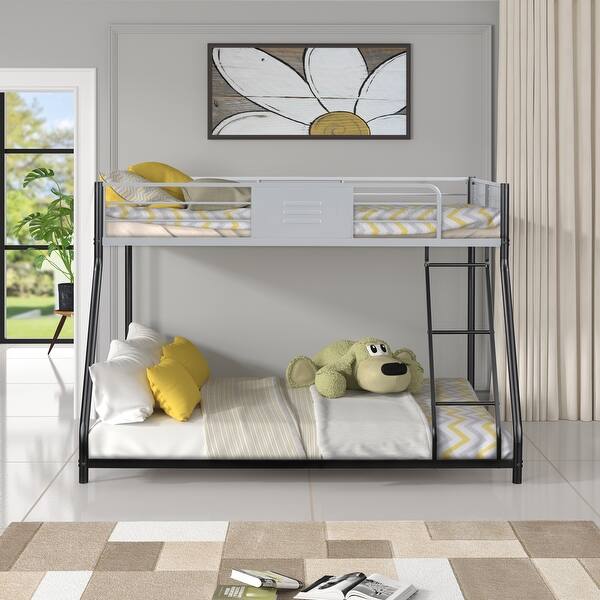 slide 2 of 13, Black Twin over Full Size Metal Bunk Bed, Heavy-duty Sturdy Metal, Noise Reduced, Safety Vent Board Guardrail Black