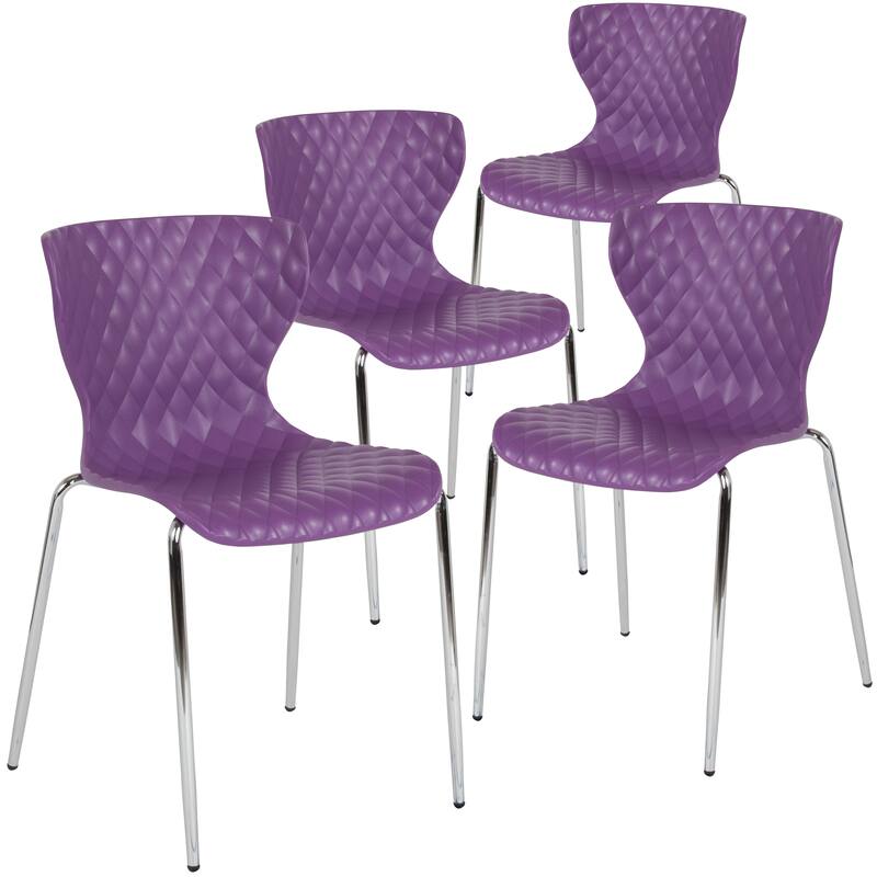 4 Pack Contemporary Design Plastic Stack Chair - Purple