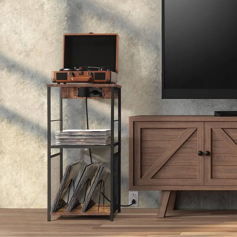 Vinyl Record Storage Table with Power Outlet