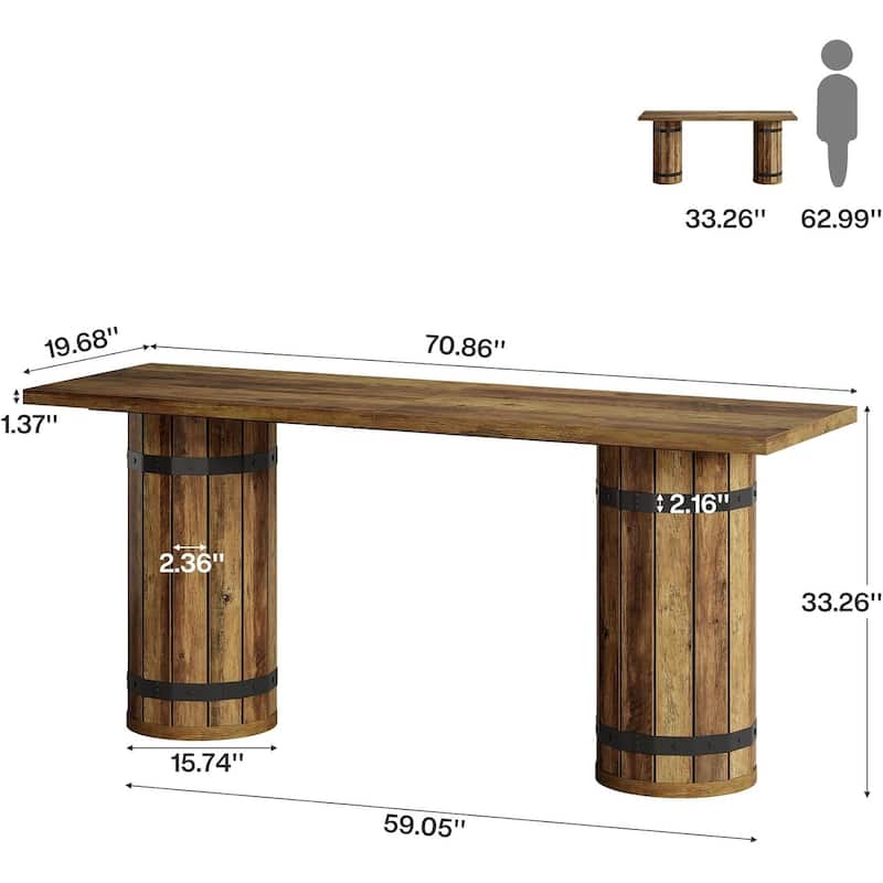 70.9-Inch Industrial Long Bar Table with Fence Pedestal Base for Home Bar, Living Room, Small Bars