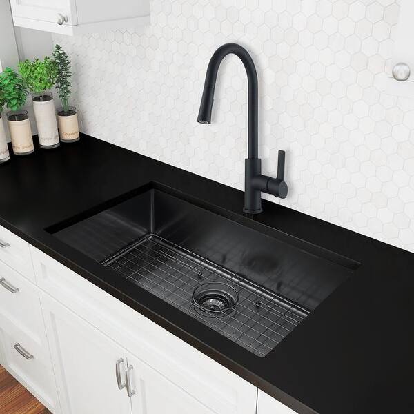 Ancona Undermount 30 in. Single Bowl Kitchen Sink in Black ...