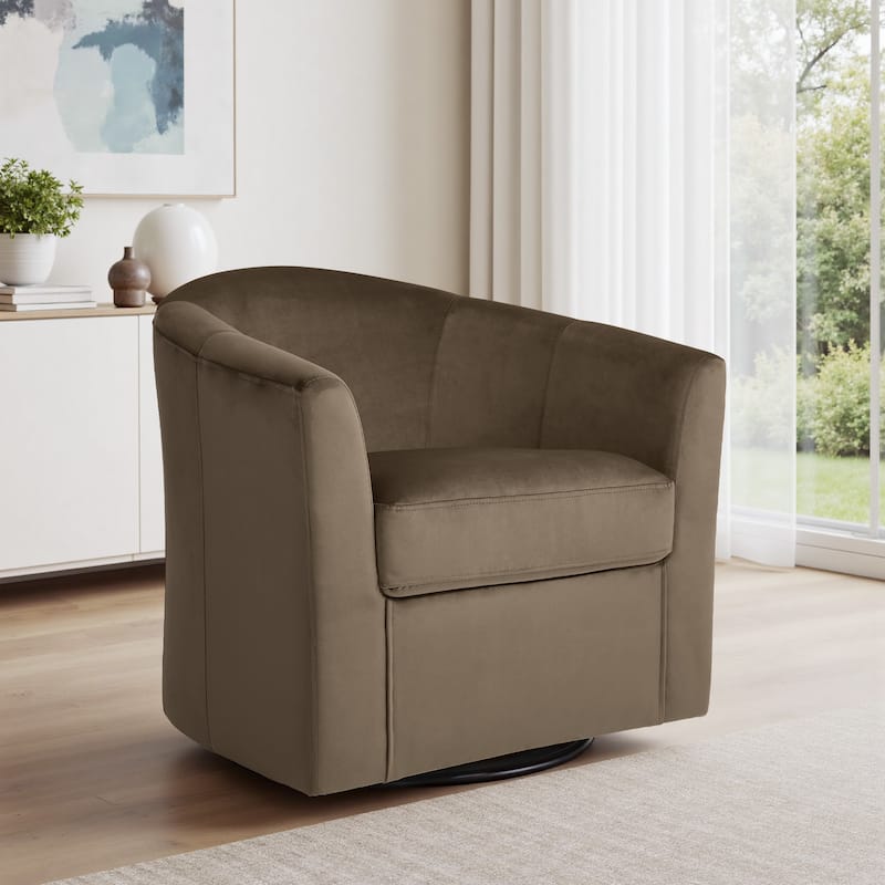 Modern Upholstered Accent Swivel Barrel Chair for Living Room - Coffee