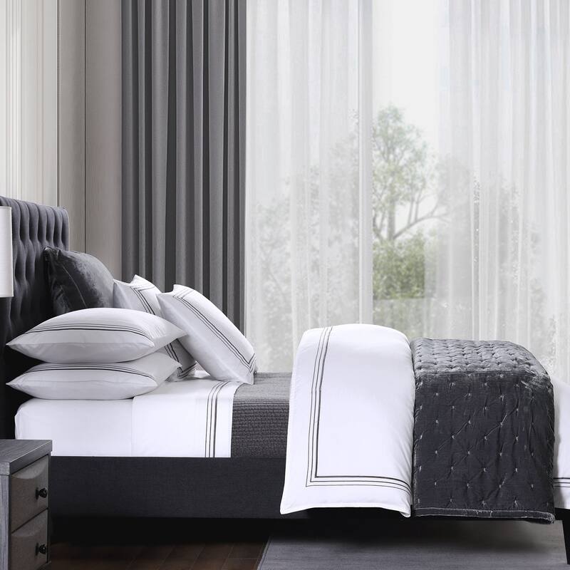 HiEnd Accents 100% Cotton Hotel Luxury Embroidered Border Sheet Set, 4PC
