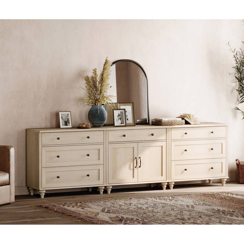 Sideboard Buffet Cabinets with Doors and Drawer - 7 Drawers and 2 Doors - Beige