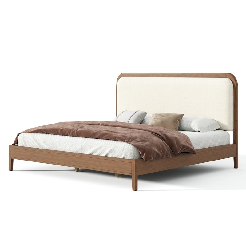 Christopher Knight Home - Oakmere Modern Solid Wood Platform Bed with Upholstered Headboard