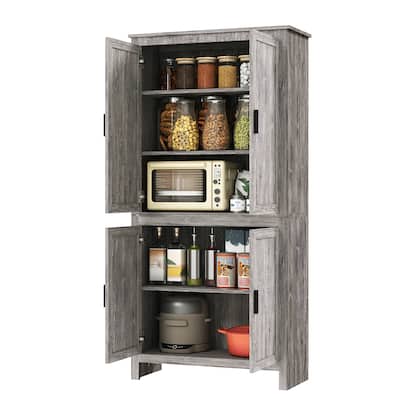 Particleboard Kitchen Storage Cabinet with Adjustable Shelves - 31.25" L x 13" W x 64" H