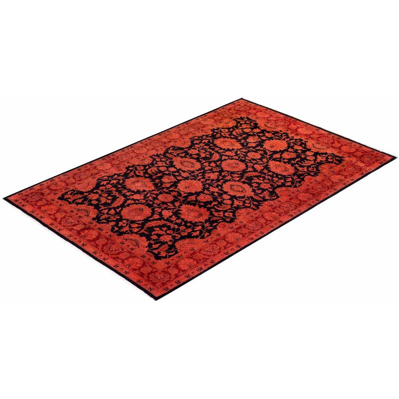 Overton Hand Knotted Wool Vintage Inspired Modern Contemporary Overdyed Orange Area Rug - 3' 2" x 4' 10"