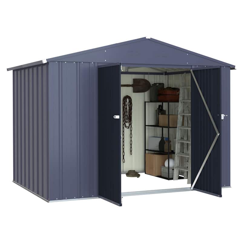 VEIKOUS Outdoor Metal Storage Shed with Lockable Door and Air Vents for Garden