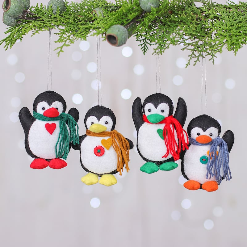Novica Handmade Festive Penguins Felt Ornaments (Set Of 4)