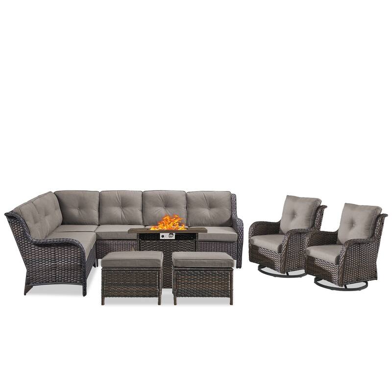 Outdoor 2 Sectional Sofa with Fire Pit Table Set