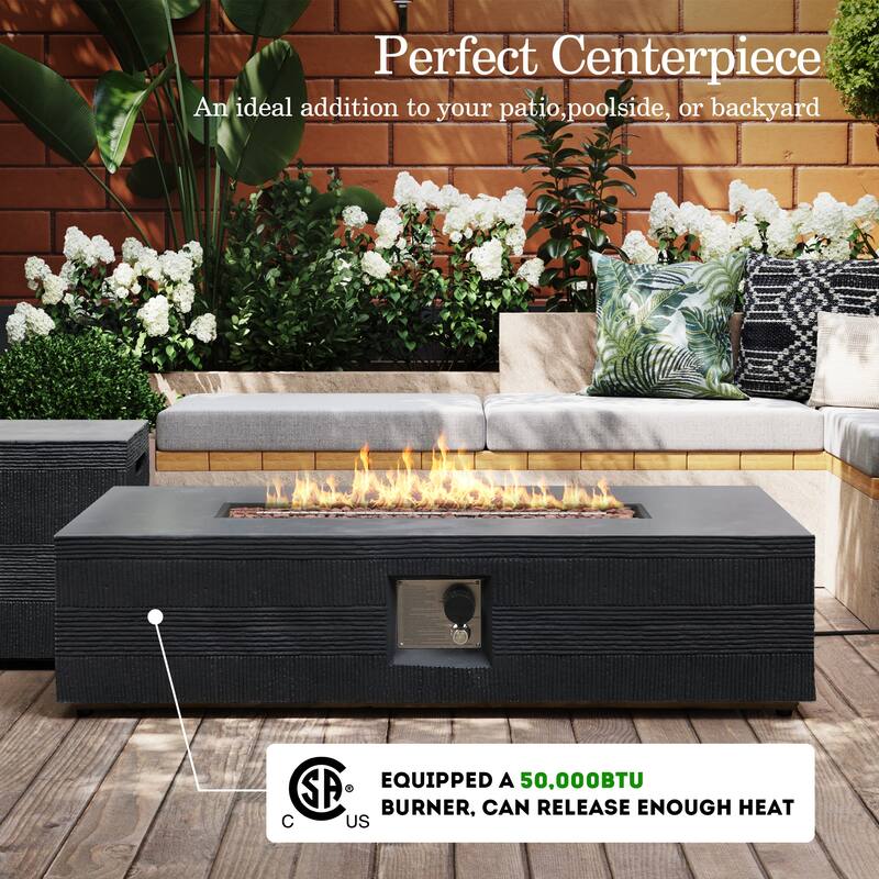 Patio Watcher 56in. Outdoor Rectangle Magnesium Oxide Fire Pit Table with Gas Tank Cover