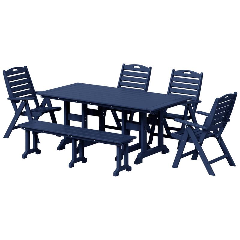Laguna 6-Piece Patio Dining Set With Reclinable Armchairs and Bench