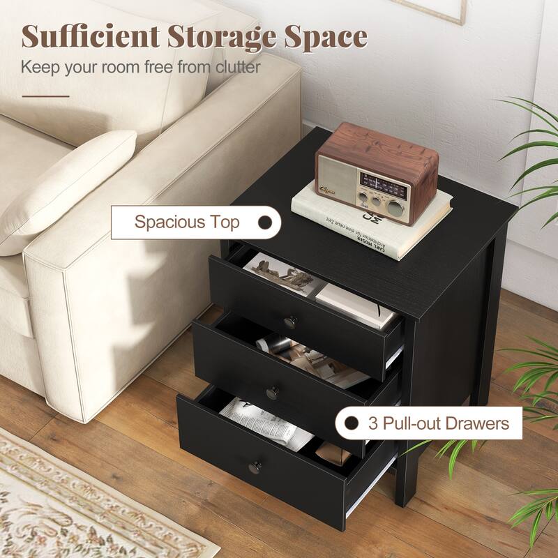 Modern 3-Drawer Nightstand Bedside Table with Storage Space - 22" x 18" x 26"