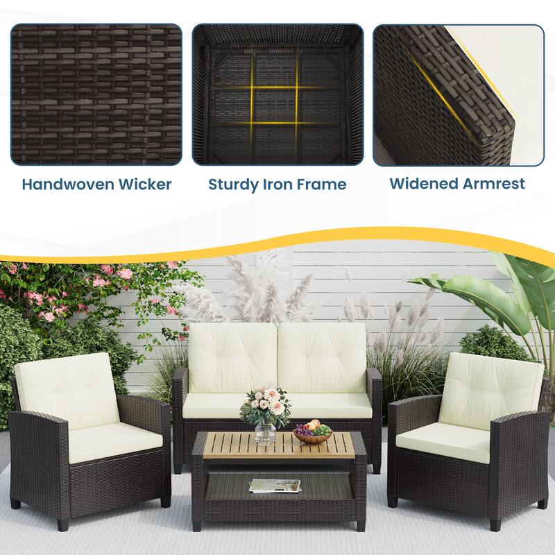4-Piece Patio Furniture Set with 2-Tier Coffee Table, Perfect for Porch Balcony Backyard Deck