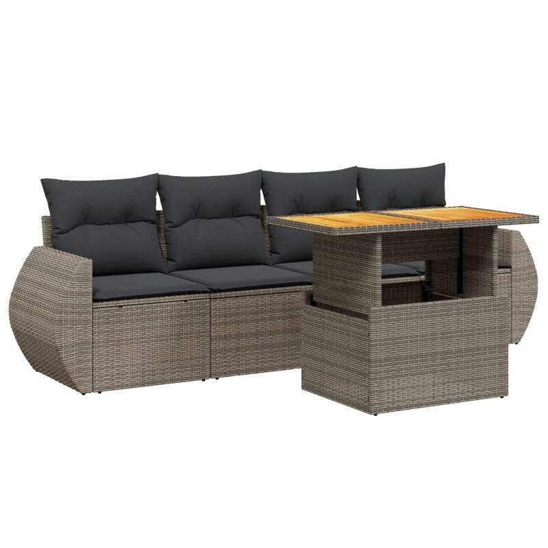 vidaXL Patio Sofa Set with Cushions Sofa Sections and Table 5 Piece Poly Rattan - 21.7 x 39.4 x 28.7