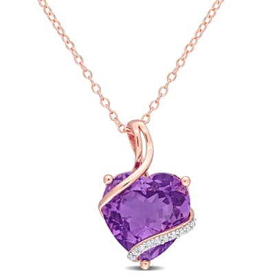 Miadora Heart-cut Amethyst and Diamond Accent Swirl Necklace in Rose Plated Sterling Silver