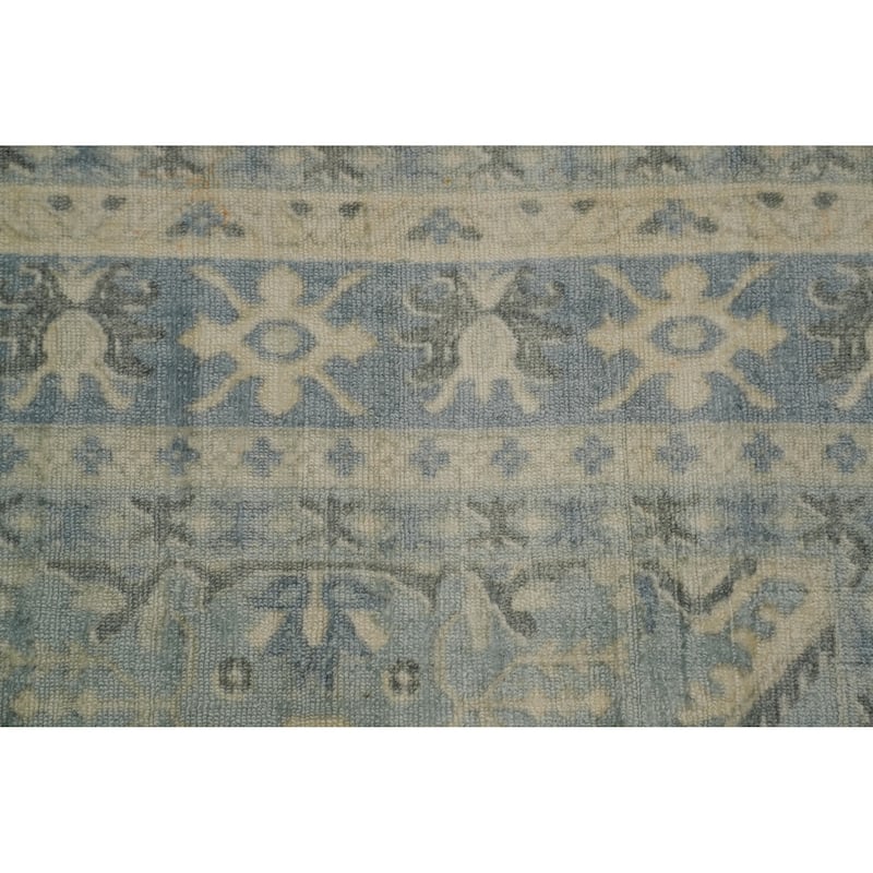 Hand-knotted Transitional Silk Carpet Grey Oushak Rug Geometric Oriental Area Rug - 9' 9'' X 6' 6''