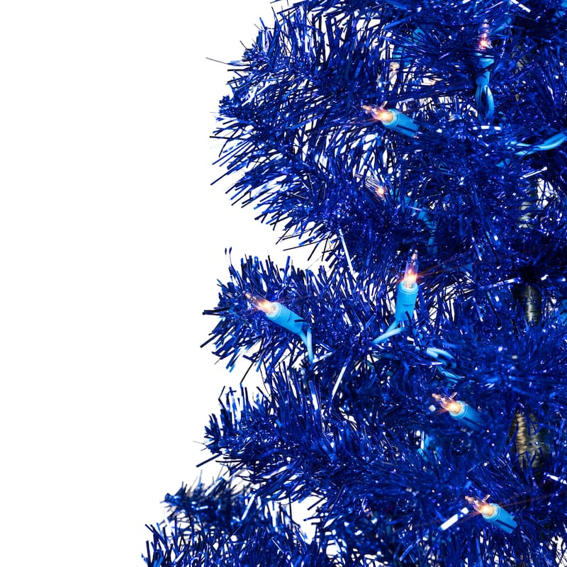 4' Pre-Lit Blue Artificial Tinsel Christmas Tree Clear Lights